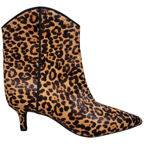 On 34th Women Aatira Kitten Heel Western Booties Size 9M Leopard Print Cow Fur - Picture 2 of 5